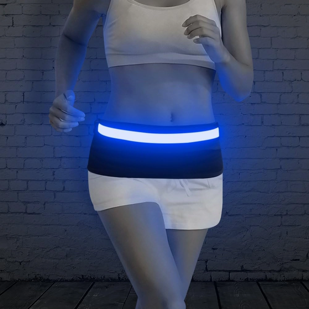 BSEEN LED Running Waist Belt - USB Rechargeable Reflective Glowing LED Waistband, Flashing Safety Light Belt for Runners, Joggers, Walkers, Pet Owners, Cyclists