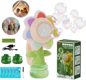 Bubble Machine for Kids, Automatic Sunflower Bubble Maker for Toddlers, Portable Battery Operated Bubble Toys for Indoor Outdoor Birthday Party -Pink