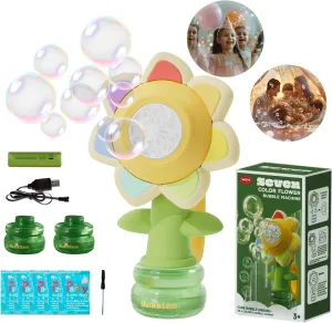 Bubble Machine for Kids, Automatic Sunflower Bubble Maker for Toddlers, Portable Battery Operated Bubble Toys for Indoor Outdoor Birthday Party-Yellow
