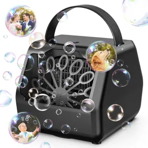 Bubble Machine,Bubble Machine for Parties Wedding Kids, Outdoor Bubble Maker|Rechargeable Bubble Machine Toys USB/Battery Operated,with 2 Speed,Auto 16000  Bubbles/Min(Black)