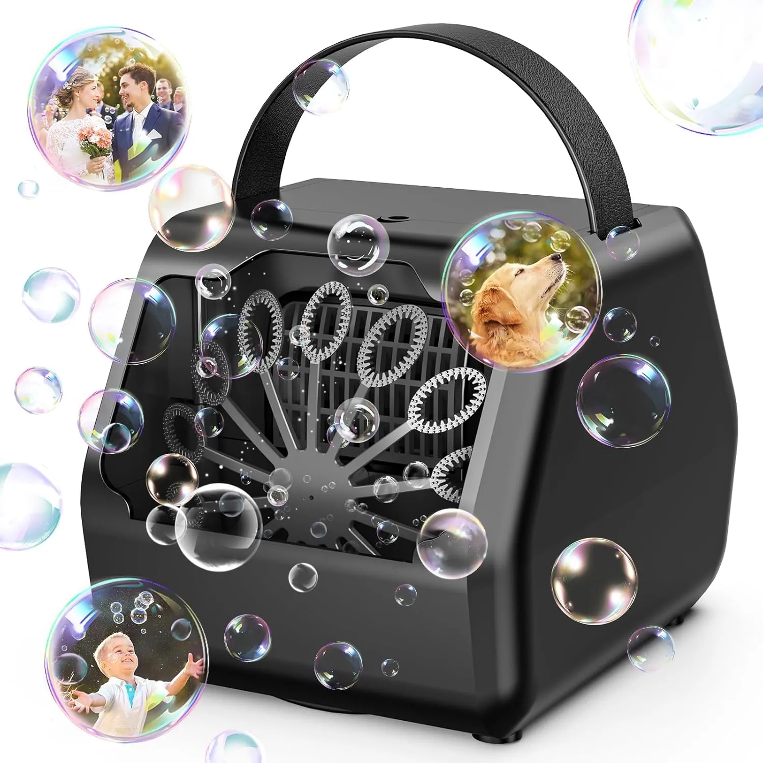 Bubble Machine,Bubble Machine for Parties Wedding Kids, Outdoor Bubble Maker|Rechargeable Bubble Machine Toys USB/Battery Operated,with 2 Speed,Auto 16000  Bubbles/Min(Black)