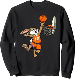 Bunny Rabbit Playing Dunking Basketball Easter Dunk Kids Sweatshirt