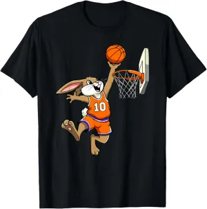 Bunny Rabbit Playing Dunking Basketball Easter Dunk Kids T-Shirt