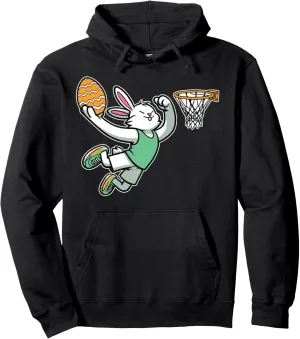 Bunny Rabbit Playing Dunking Basketball Egg Easter Dunk Kids Pullover Hoodie