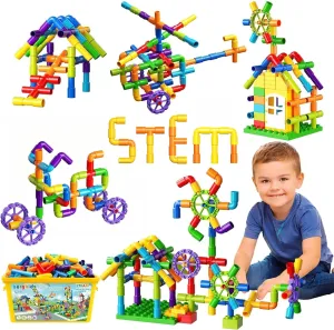 burgkidz Building Blocks STEM Pipe Tube Learning Toys Birthday Gifts, Educational Autistic Toy Compatible Building Pipeworks Constructions for Kids Boys Girls Ages 3 4 5 6 7 8 