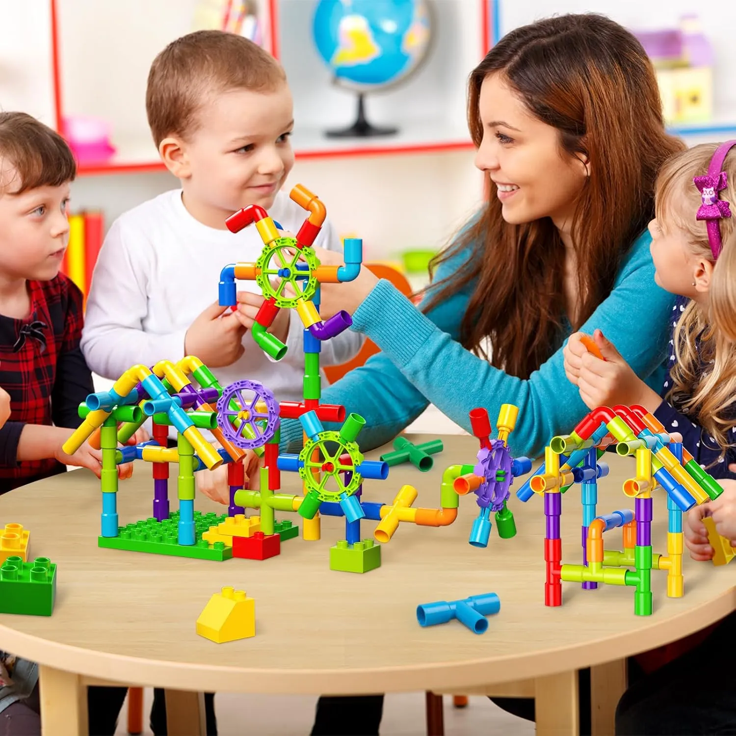 burgkidz Building Blocks STEM Pipe Tube Learning Toys Birthday Gifts, Educational Autistic Toy Compatible Building Pipeworks Constructions for Kids Boys Girls Ages 3 4 5 6 7 8 