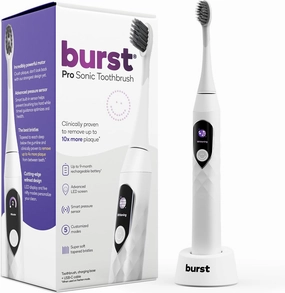 Burst Pro Sonic Advanced Electric Toothbrush for Adults (White) | Soft Bristles | 33,000 Vibrations | Long-Lasting Battery and Multiple Brushing Modes