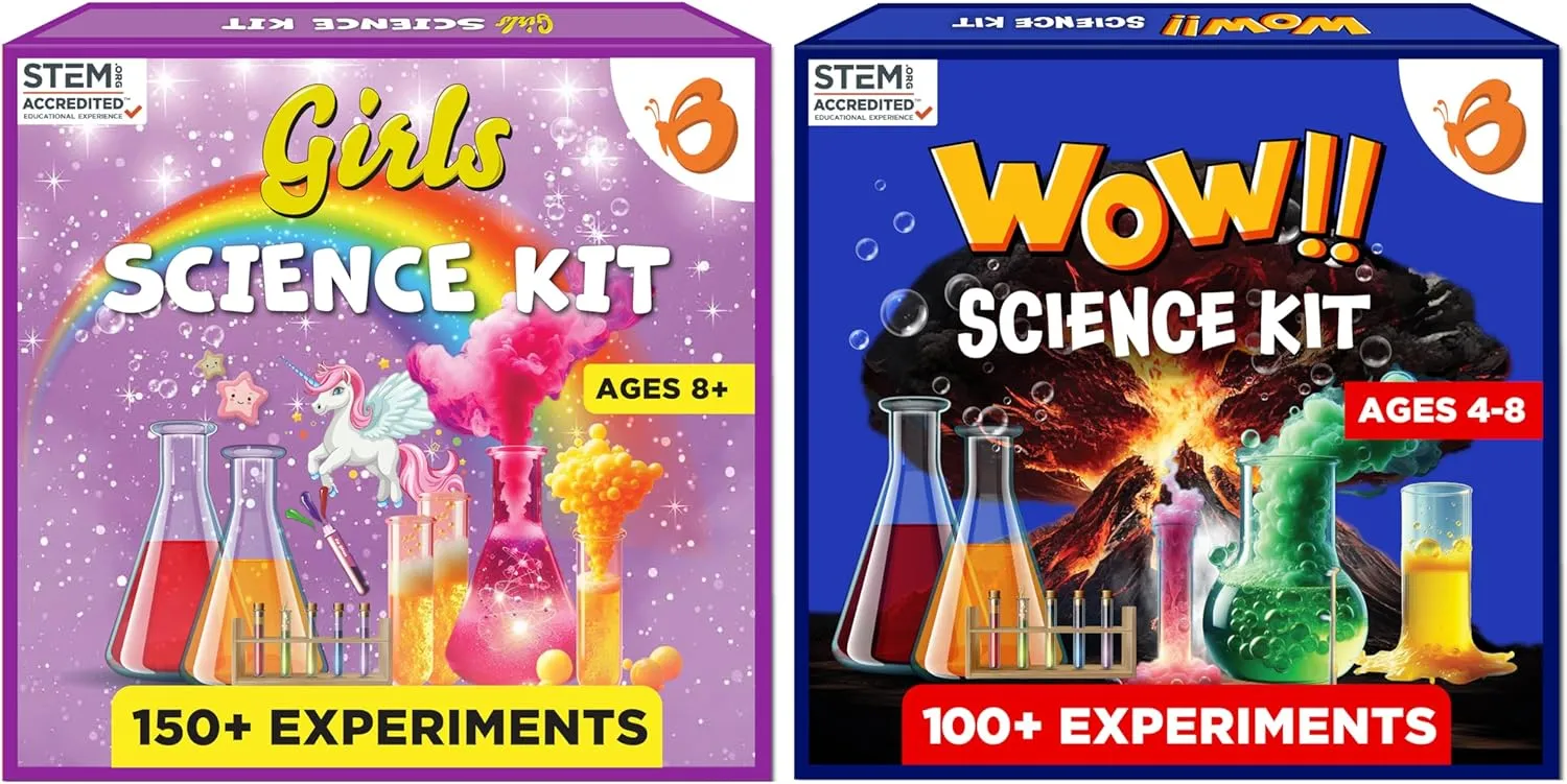 ButterflyEduFields 150  Girls Science Kit for Kids Ages 8 9 10 11 12 Years & 100  Science Experiments Kit for Kids Ages 4 5 6 7 8 Years Old Boys Girls