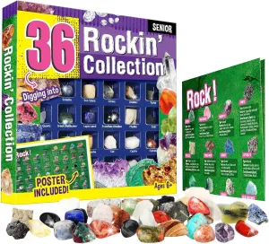 Byncceh Rock Collections for Kids - 36 Real Rocks, Gemstones & Crystals Collection – Educational Science Kit, Great STEM Gift for Boys & Girls Ages 6-12