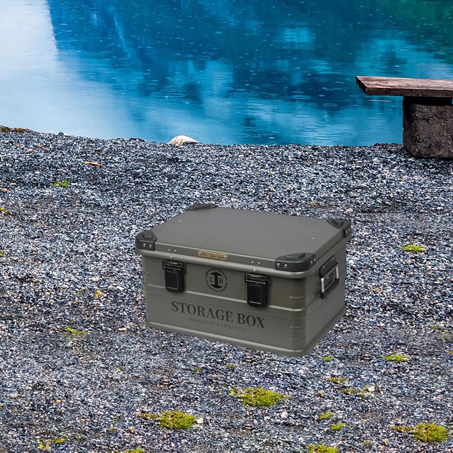 Camping Storage Box Car Trunk Organizer Stackable with Handle Waterproof Container Storage Bin for Garage Outdoor Backpacking, M Gray Green