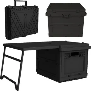 Camping Storage Box with Handle, 3 in 1 Camping Table Foldable with Storage & Warning Signs, Multifunctional Folding Box Table, for Car Outdoor, Beach, Backyards, BBQ, Party & Picnic (Black)
