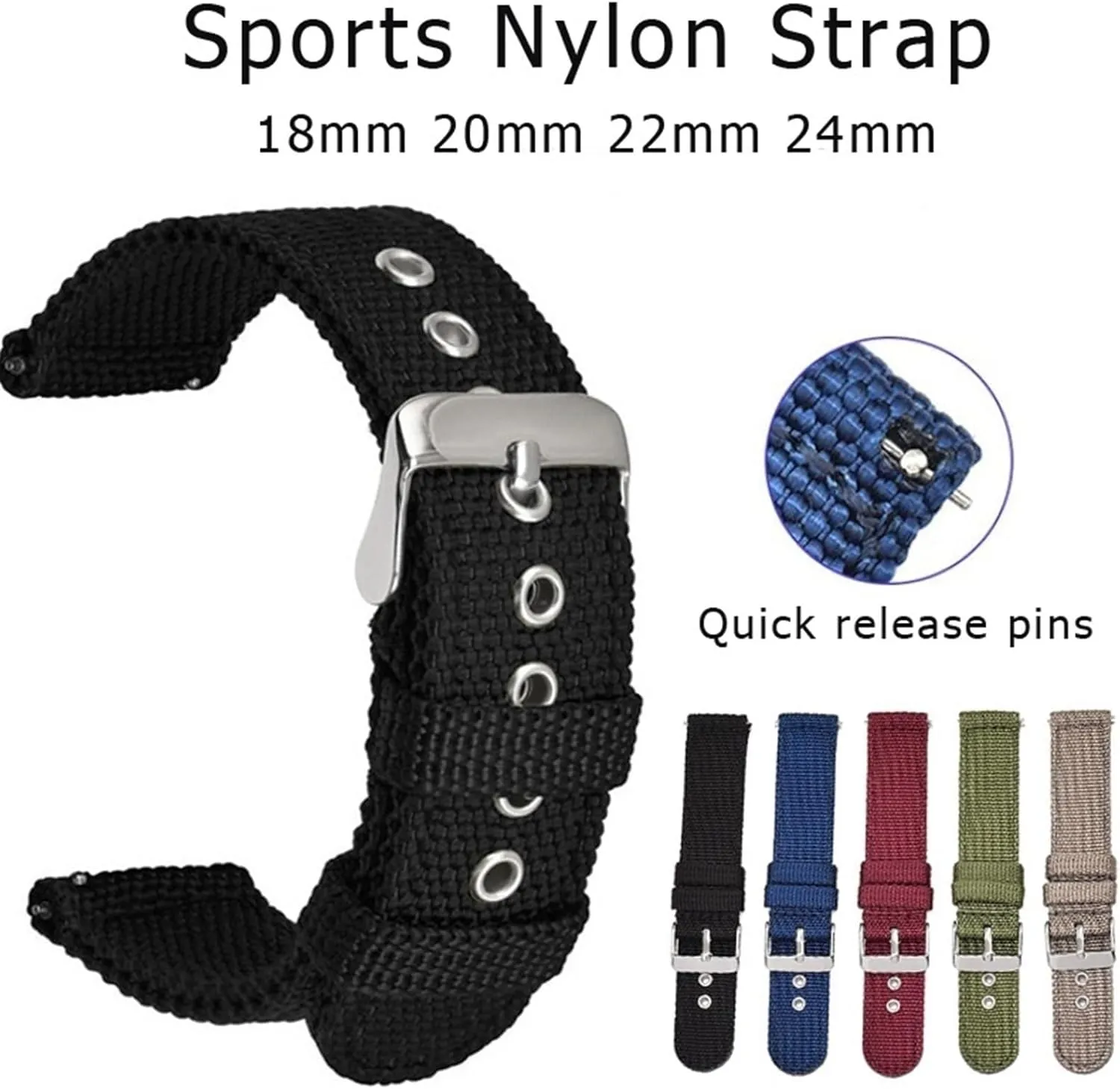 Canvas Nylon Watch Strap 18mm 20mm 22mm 24mm Universal Men Women Stainless Steel Pin Buckle