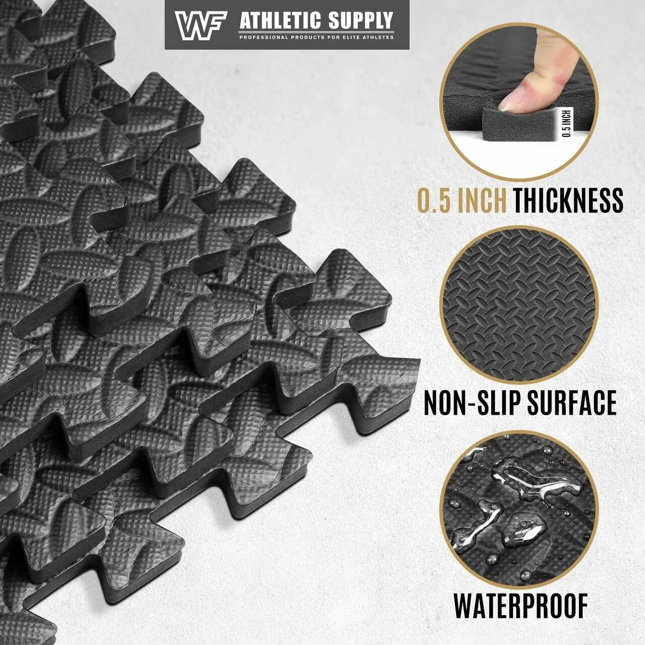 CAPHAUS 1/2 Inch Thickness Multipurpose EVA Foam Floor Tiles, 24-Inch x 24-Inch Interlocking Floor Mat for Indoor Gym and Home Use