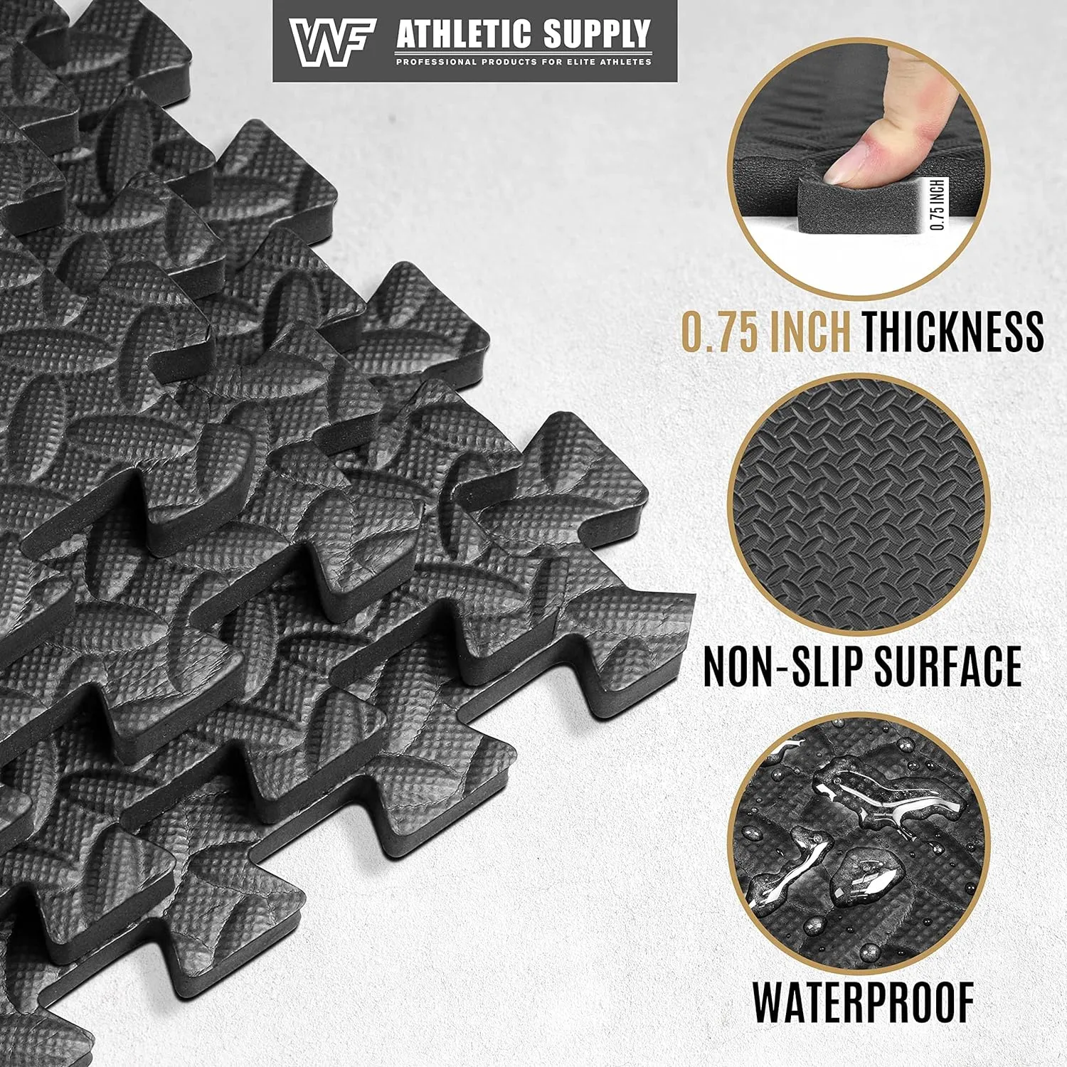 CAPHAUS EVA Foam Floor Tiles, 24 Inch x 24 Inch x ¾” Extra Thick Puzzle Exercise Mat, Interlocking Foam Gym Mats for Home and Gym Equipment