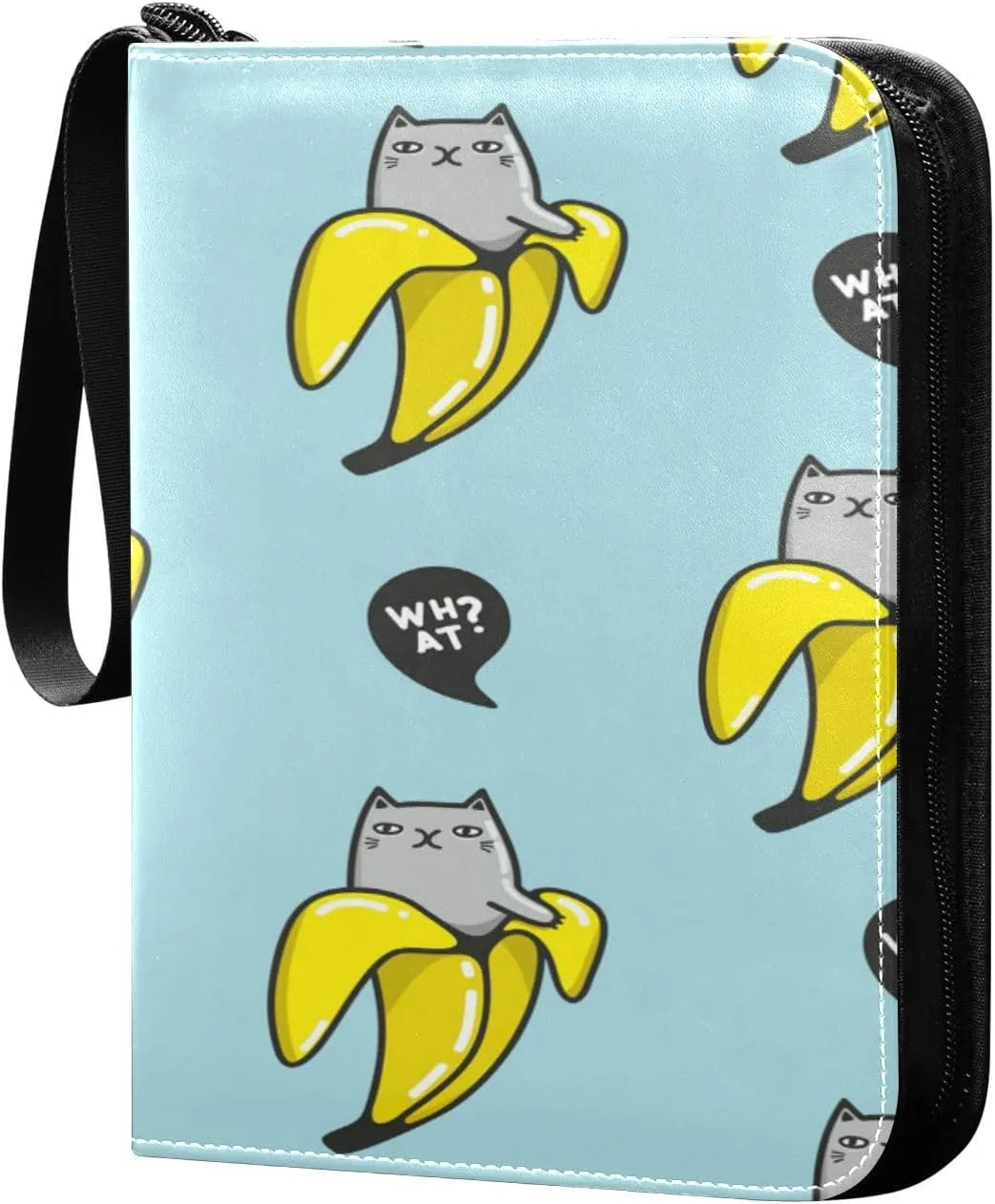 Card Binder 4 Pocket, Trading Card Binder Holder Fits 400 Cards with 50 Sleeves, Card Collection Binder Album Book Holder for Baseball Football Games Cards, Creative Bananas Cats