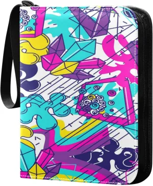 Card Binder 4 Pocket, Trading Card Binder Holder Fits 400 Cards with 50 Sleeves, Card Collection Binder Album Book Holder for Baseball Football Games Cards, Creative Graffiti