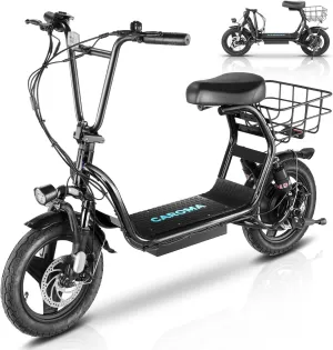 Caroma Peak 1200W Electric Scooter with Seat for Adults, 500Wh Battery up to 30 Miles&20MPH, 14" Fat Tire, Foldable Adult Electric Scooter for Commuting with Basket&Shock Absorbing