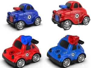 Cartoon Inertia Cars Toy Set, Red and Blue Mini Vehicles, Press and Swing Function, 18M  Ages