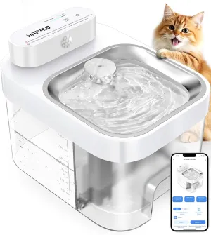 Cat Water Fountain, App Monitoring Separated Clean & Waste Water Wireless Smart Pet Water Fountain, 5000mAh Battery & Plug-in Automatic Water Dispenser for Cats Indoor and 2.4G Wi-Fi, No Filter