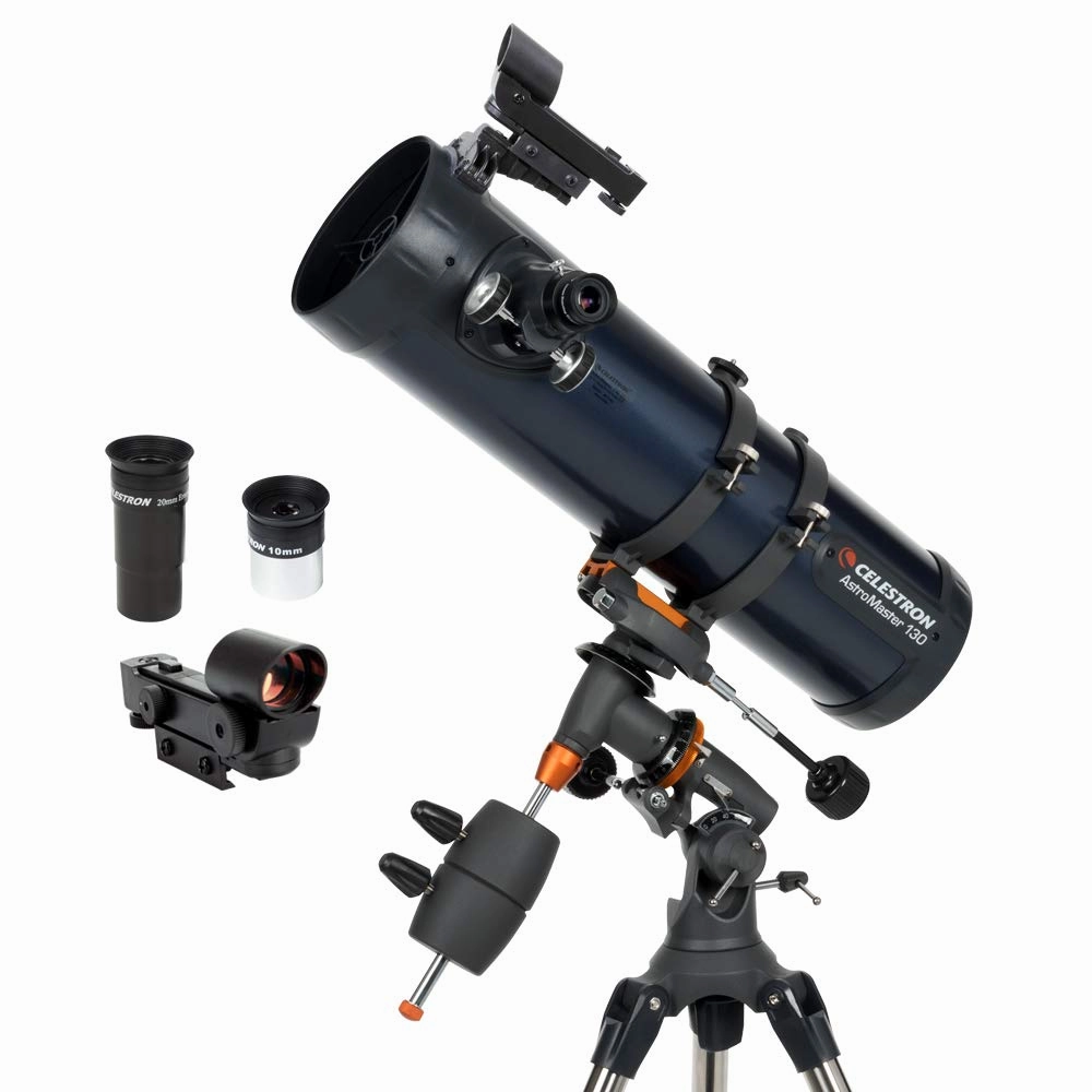 Celestron - AstroMaster 114EQ Newtonian Telescope - Reflector Telescope for Beginners - Fully-Coated Glass Optics - Adjustable-Height Tripod - Bonus Astronomy Software Package