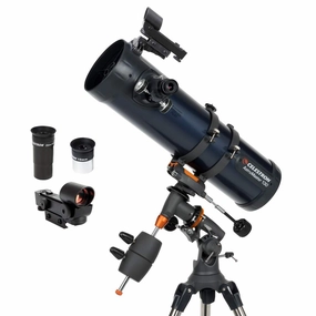 Celestron - AstroMaster 114EQ Newtonian Telescope - Reflector Telescope for Beginners - Fully-Coated Glass Optics - Adjustable-Height Tripod - Bonus Astronomy Software Package