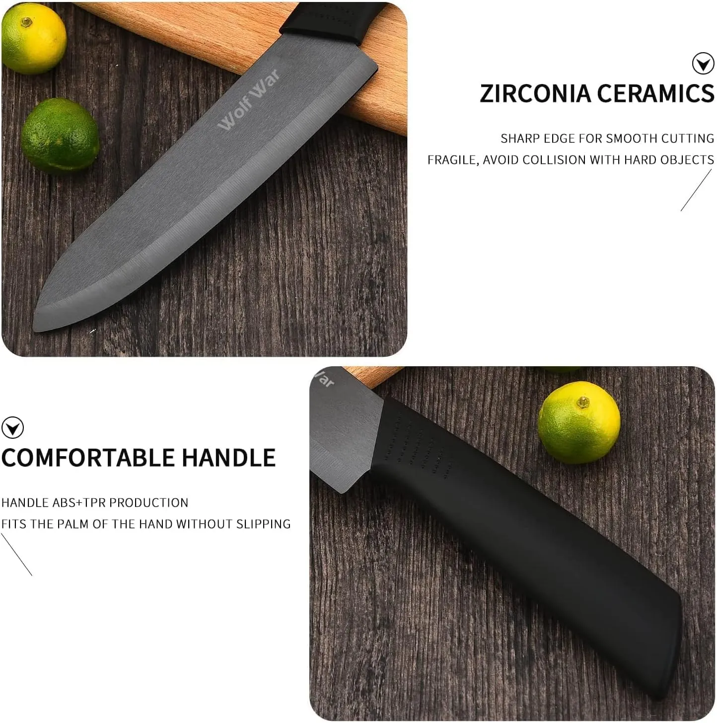 Ceramic Knife, Ceramic Knife Set with Protective Cover, Kitchen Knife Set with 4-Piece Knife and 1 Peeler, Chef's Knife Sets for Meat, Fruit, Vegetables - Black