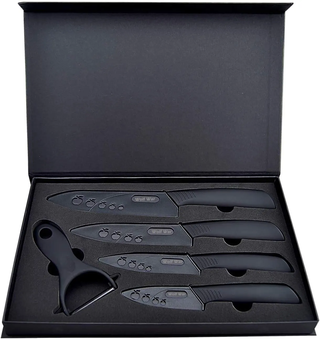 Ceramic Knife, Ceramic Knife Set with Protective Cover, Kitchen Knife Set with 4-Piece Knife and 1 Peeler, Chef's Knife Sets for Meat, Fruit, Vegetables - Black