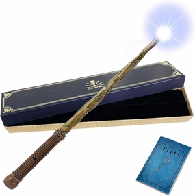 ChampWe Light Up Magic Wizard Wand Rechargeable Illuminating Toy for Kids Witch Collection Cosplay Accessories with Spellbook and Gift Box (Leaf)