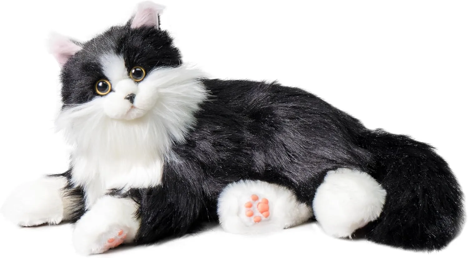 Chongker Interactive Companion Robot Cat Pets, Handmade Weighted Stuffed Animals, Cat Plush Toy with Voice Response, Realistic Heartbeat and Purring, Black Cat