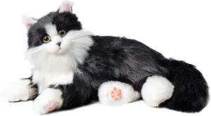 Chongker Interactive Companion Robot Cat Pets, Handmade Weighted Stuffed Animals, Cat Plush Toy with Voice Response, Realistic Heartbeat and Purring, Black Cat