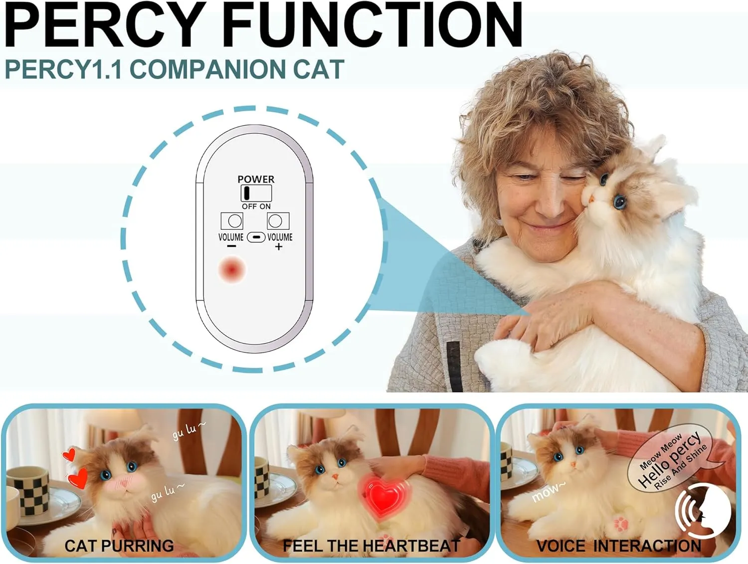Chongker Interactive Companion Robot Cat Pets, Handmade Weighted Stuffed Animals, Cat Plush Toy with Voice Response, Realistic Heartbeat and Purring, Ragdoll Cat