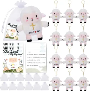 Christian Gifts Lamb Stuffed Animal - 12 Pack Baptism Gifts for Girl Boys, Cute Sheep Plush Keychain With Jesus Loves Me Perfect for First Communion Gifts Party Favors