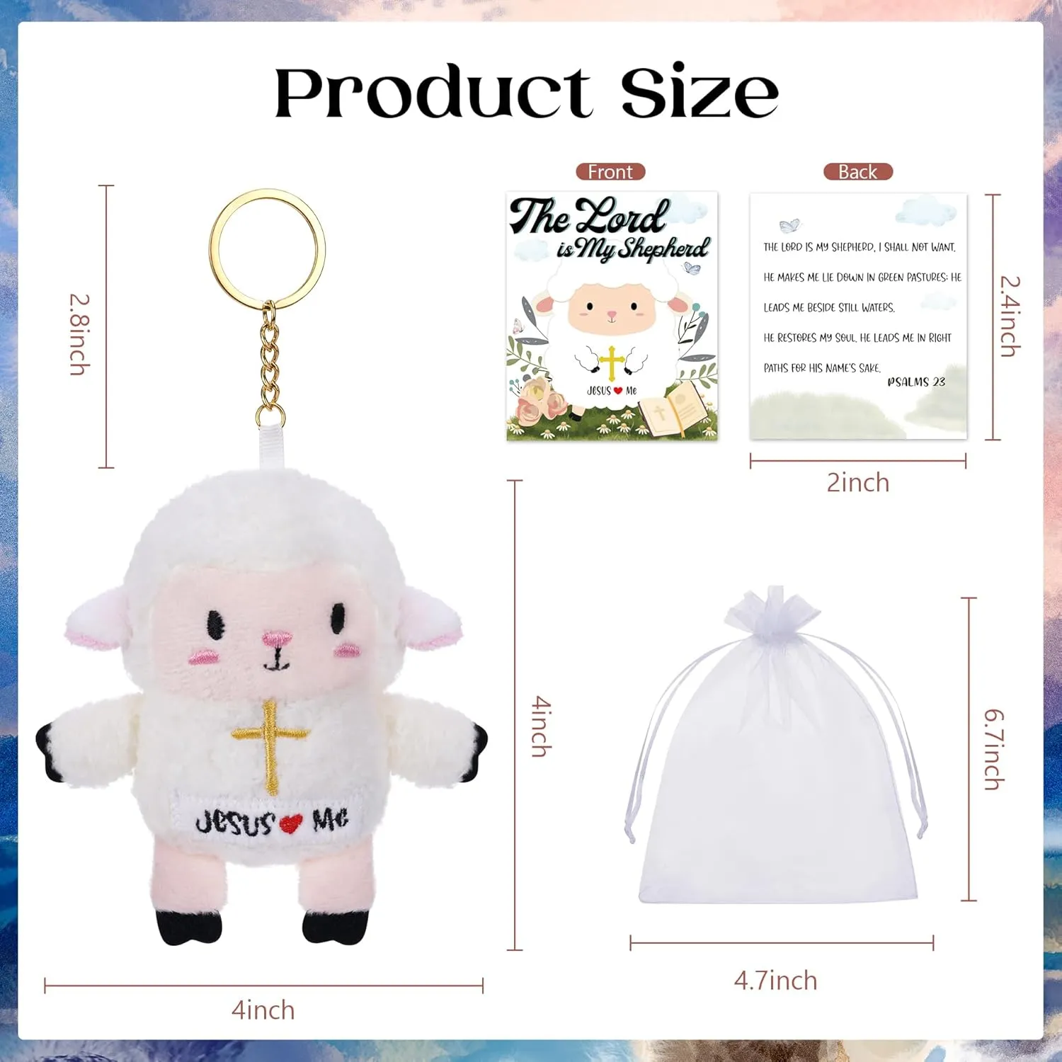 Christian Gifts Lamb Stuffed Animal - 12 Pack Baptism Gifts for Girl Boys, Cute Sheep Plush Keychain With Jesus Loves Me Perfect for First Communion Gifts Party Favors