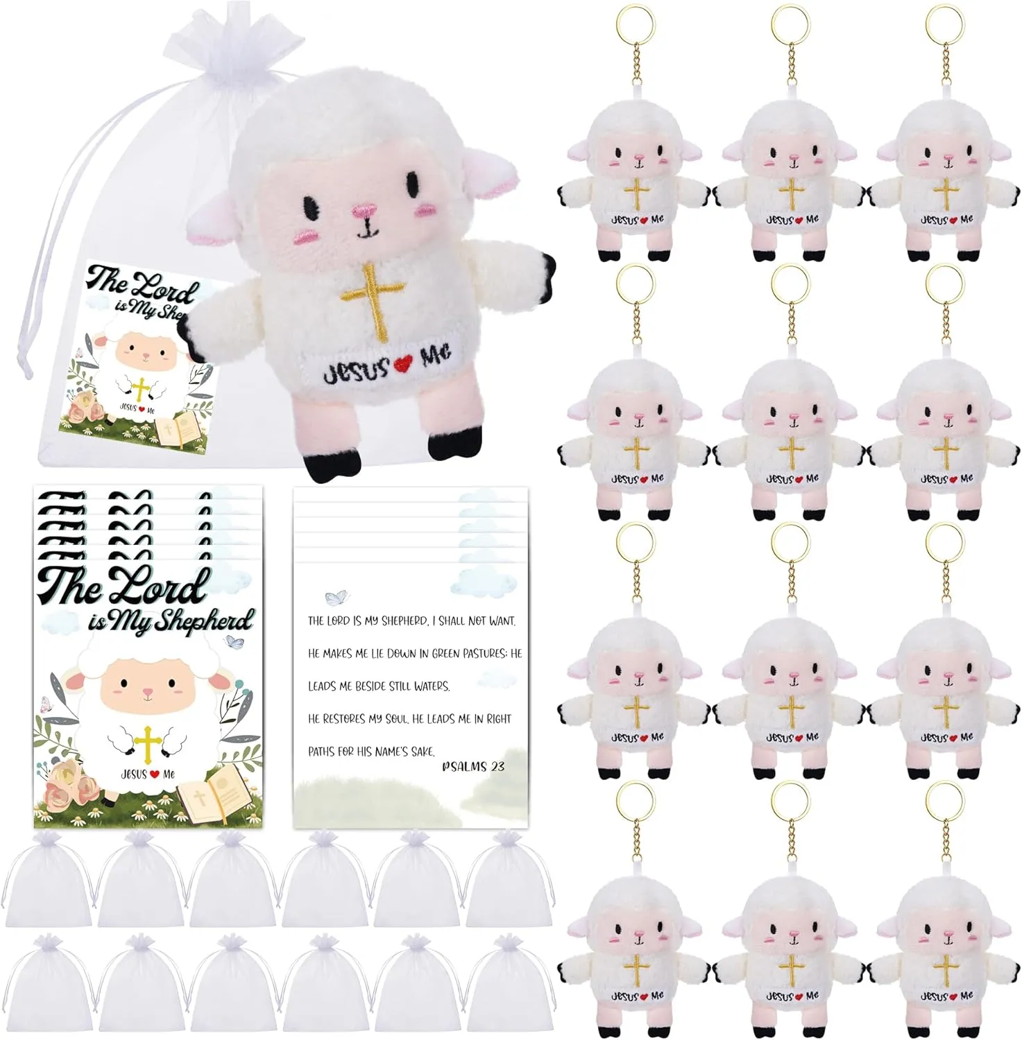 Christian Gifts Lamb Stuffed Animal - 12 Pack Baptism Gifts for Girl Boys, Cute Sheep Plush Keychain With Jesus Loves Me Perfect for First Communion Gifts Party Favors
