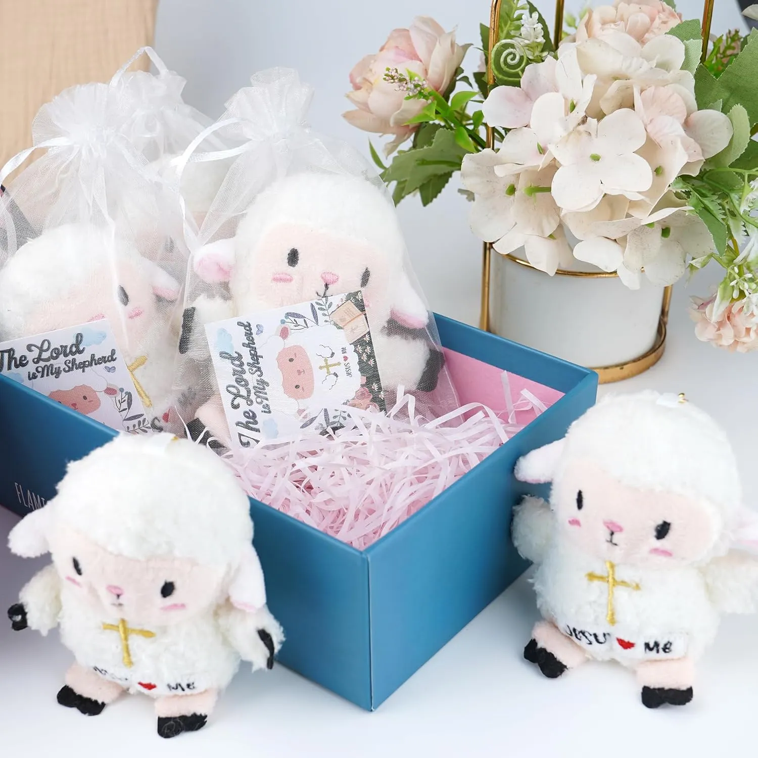 Christian Gifts Lamb Stuffed Animal - 12 Pack Baptism Gifts for Girl Boys, Cute Sheep Plush Keychain With Jesus Loves Me Perfect for First Communion Gifts Party Favors