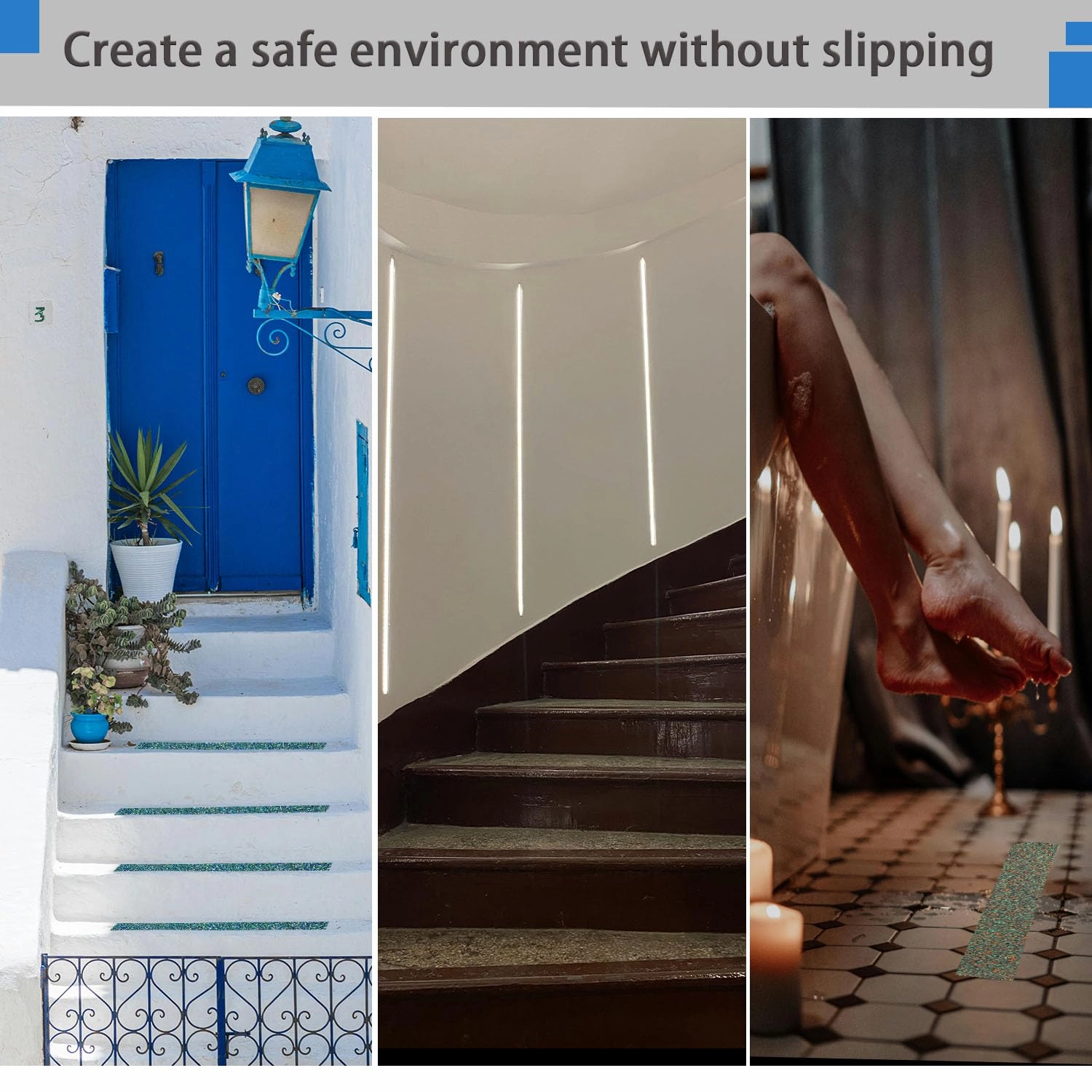 CHUANGSEED Pool Rubber Blue Anti Slip Tape 2 inch x 15feet Outdoor/Indoor Use,Waterproof, Safety Non-Slip Tape for Stair Tread Traction,Tubs,Boats,Trail,Soft