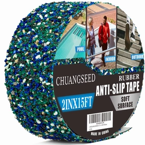 CHUANGSEED Pool Rubber Blue Anti Slip Tape 2 inch x 15feet Outdoor/Indoor Use,Waterproof, Safety Non-Slip Tape for Stair Tread Traction,Tubs,Boats,Trail,Soft