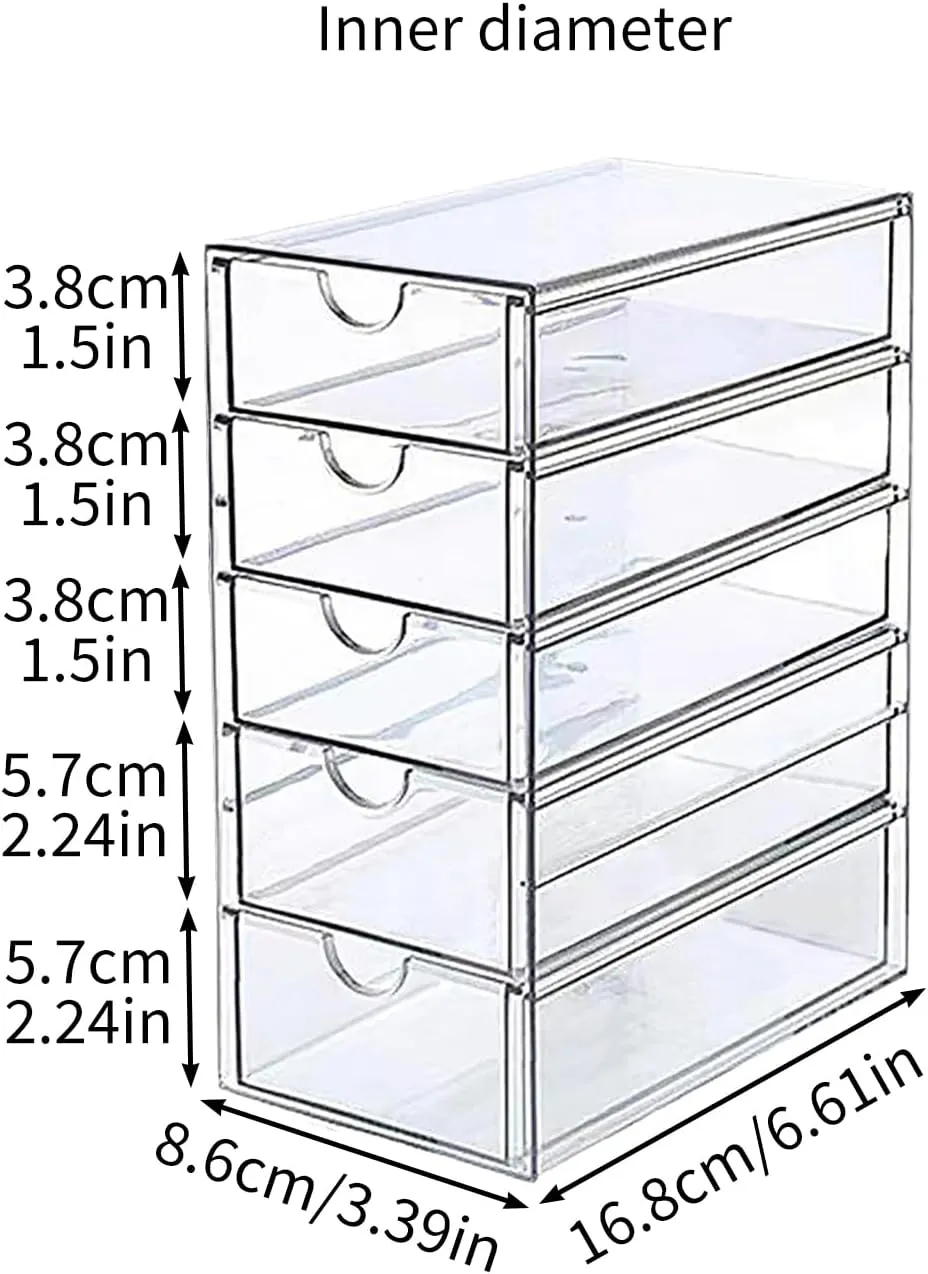 Clear Model Cars Storage Case with Drawer Compartments, Toy Cars Display Case Stand for Mini Cars, Dustproof Desktop Drawer Showcase for Toy Car, Pen, Cosmetic, Jewelry (Five