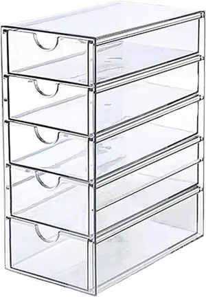 Clear Model Cars Storage Case with Drawer Compartments, Toy Cars Display Case Stand for Mini Cars, Dustproof Desktop Drawer Showcase for Toy Car, Pen, Cosmetic, Jewelry (Five