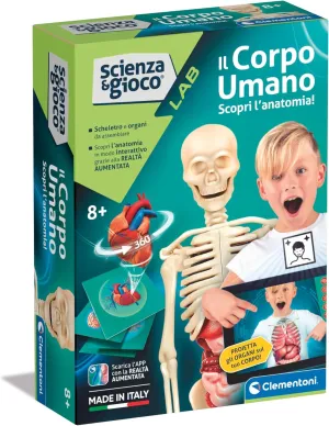 Clementoni - 19374 - Science And Game Lab - The Human Body - Human Anatomy Game, Skeleton Model And Organs To Assemble, Scientific Game 8 Years, Augmented Reality App, Italian, Made in Italy