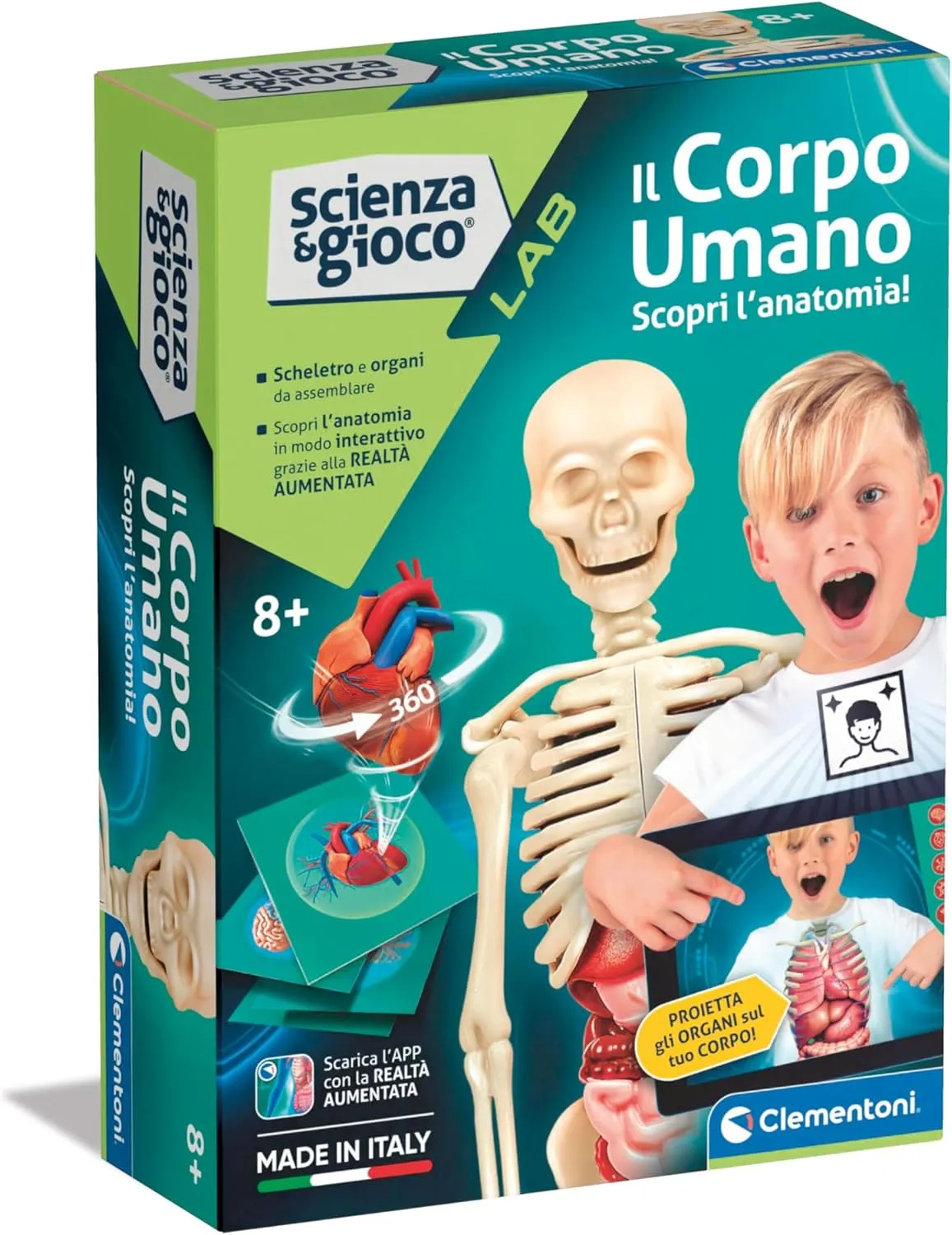 Clementoni - 19374 - Science And Game Lab - The Human Body - Human Anatomy Game, Skeleton Model And Organs To Assemble, Scientific Game 8 Years, Augmented Reality App, Italian, Made in Italy