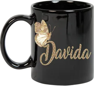 Coffee Mug Personalized Davida Name Customized Mug with Name Gold Butterfly Text Mug Gift for Women, Her, Girl 11oz Black Mug 081925