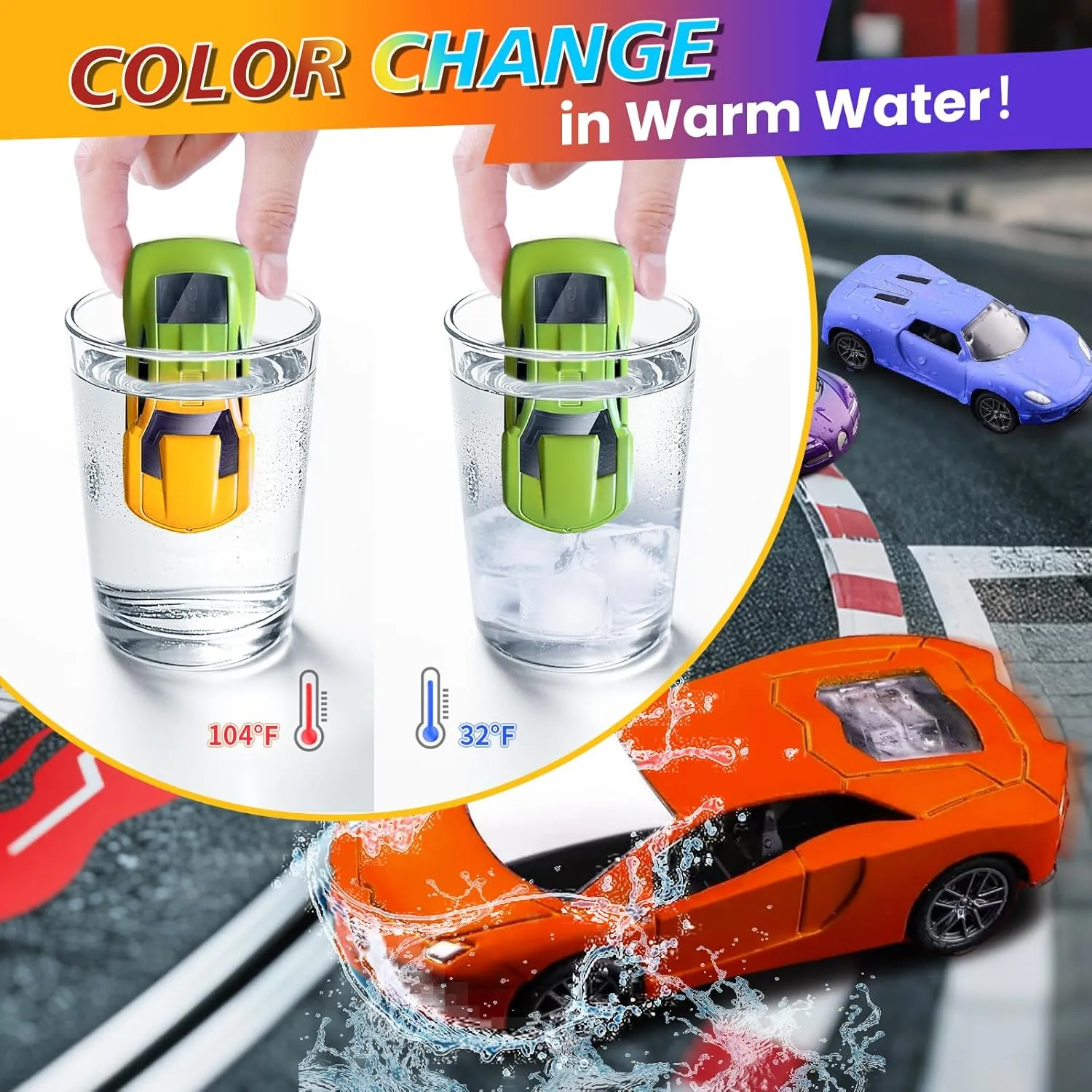 Color Change Pull Back Car Toy-6pcs Mini Alloy Vehicle Toys,Magical Transformation in Warm Water,Bathtub Water Table Toy for Easter Fillers,Goodie Bags Fillers,Themed Party,Carnival Prize for Kids 3 