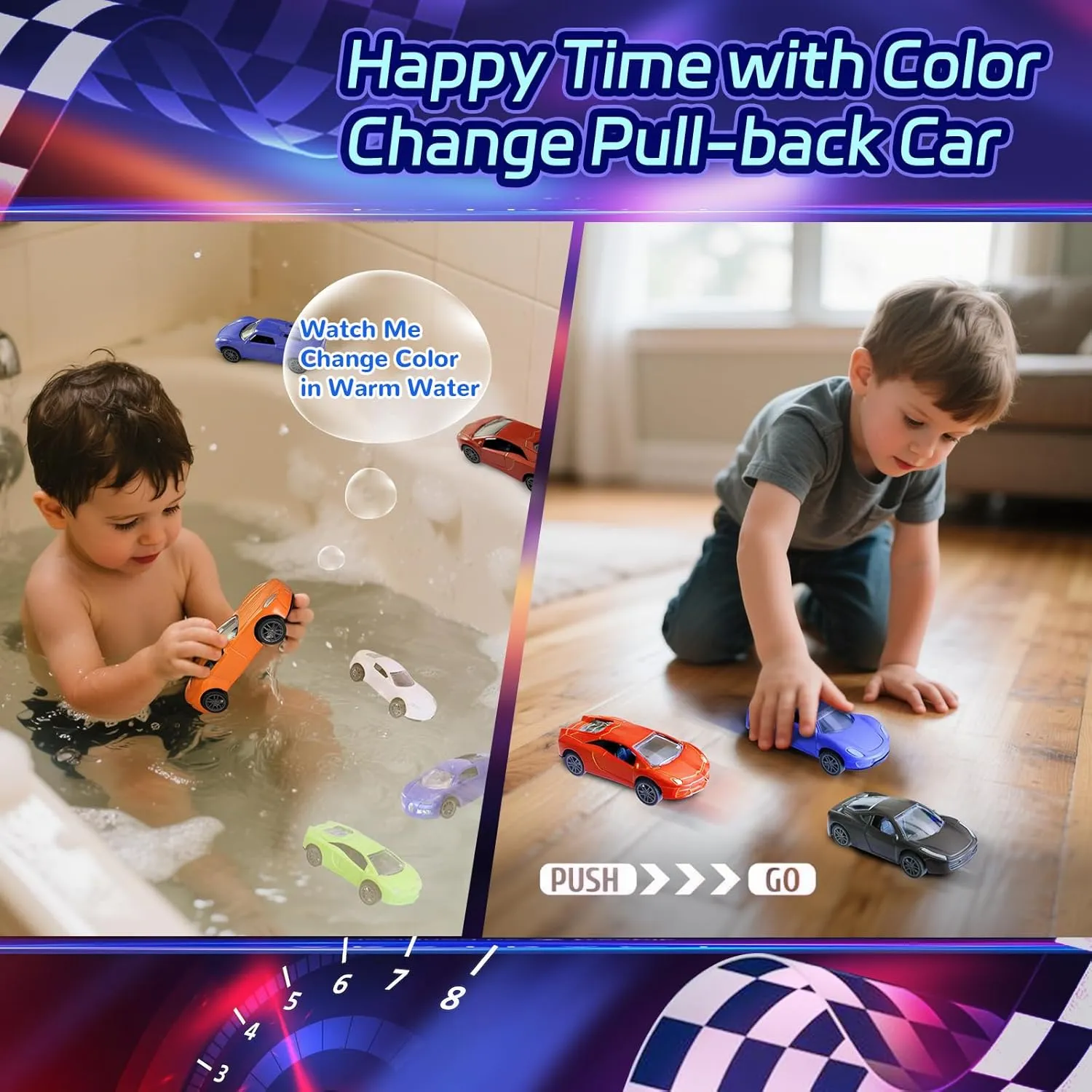 Color Change Pull Back Car Toy-6pcs Mini Alloy Vehicle Toys,Magical Transformation in Warm Water,Bathtub Water Table Toy for Easter Fillers,Goodie Bags Fillers,Themed Party,Carnival Prize for Kids 3 