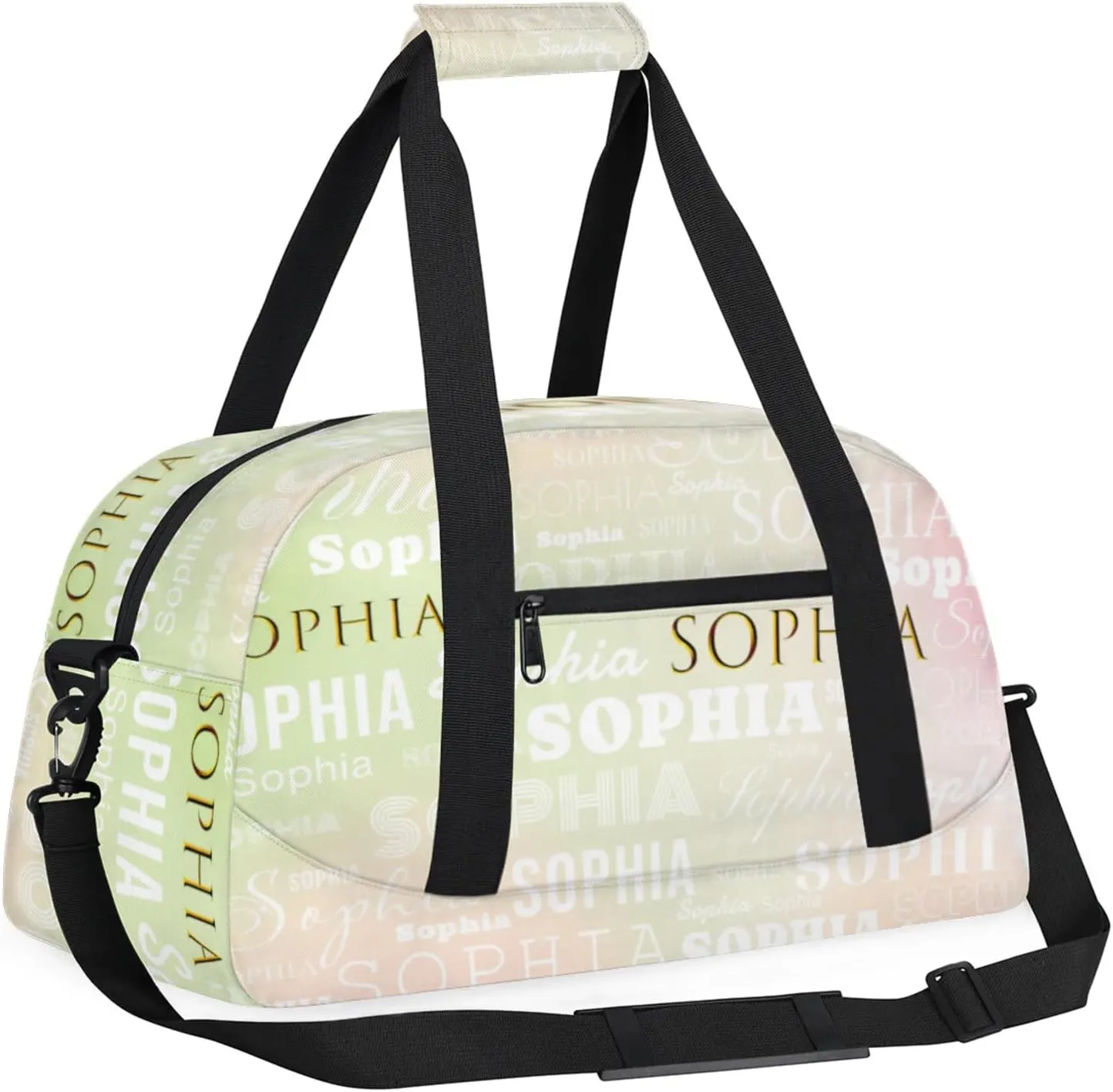 Color Green Custom Dance Bag Personalized Travel Bag Adjustable Carry On and Handy Pouch Dance Accessories for Girls Gymnastics Strip Creative Name Ballet Bag Overnight Duffle Bag