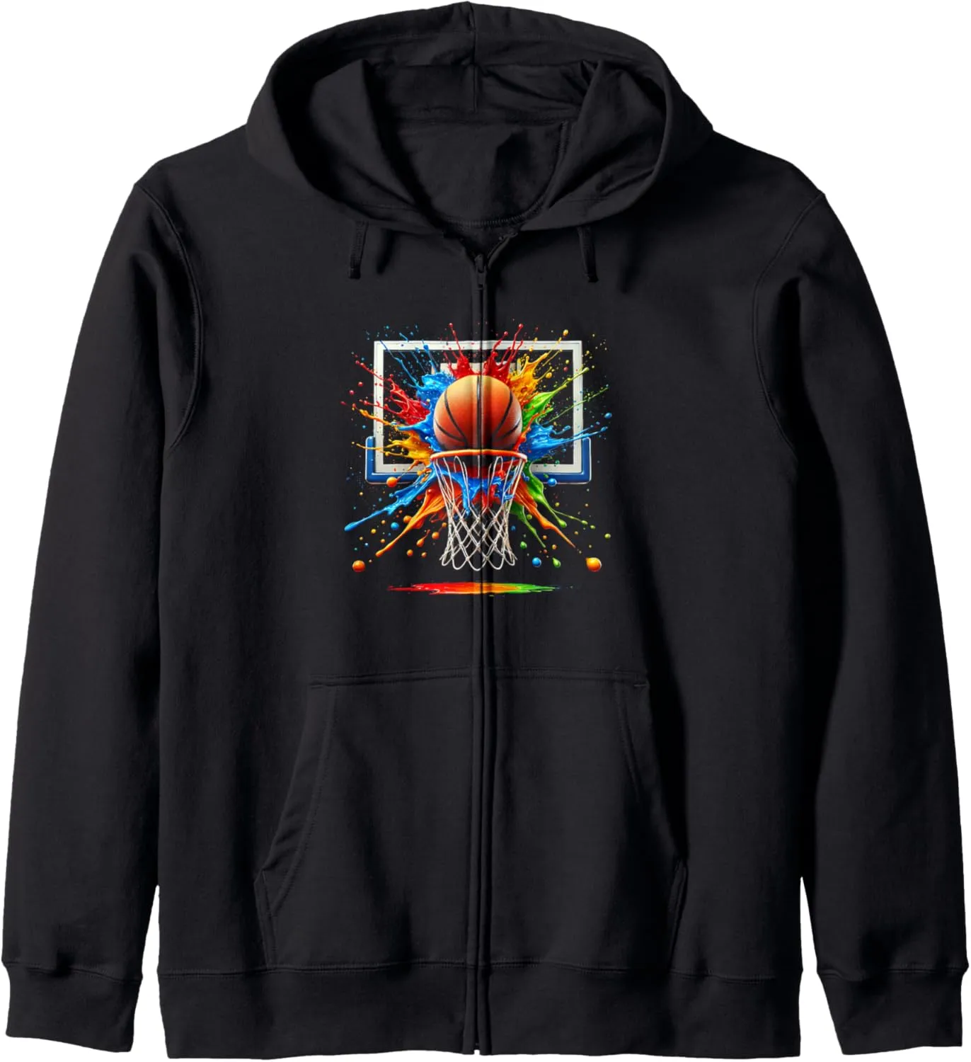 Colorful Basketball Splash Art Slam Dunk Zip Hoodie