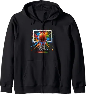 Colorful Basketball Splash Art Slam Dunk Zip Hoodie