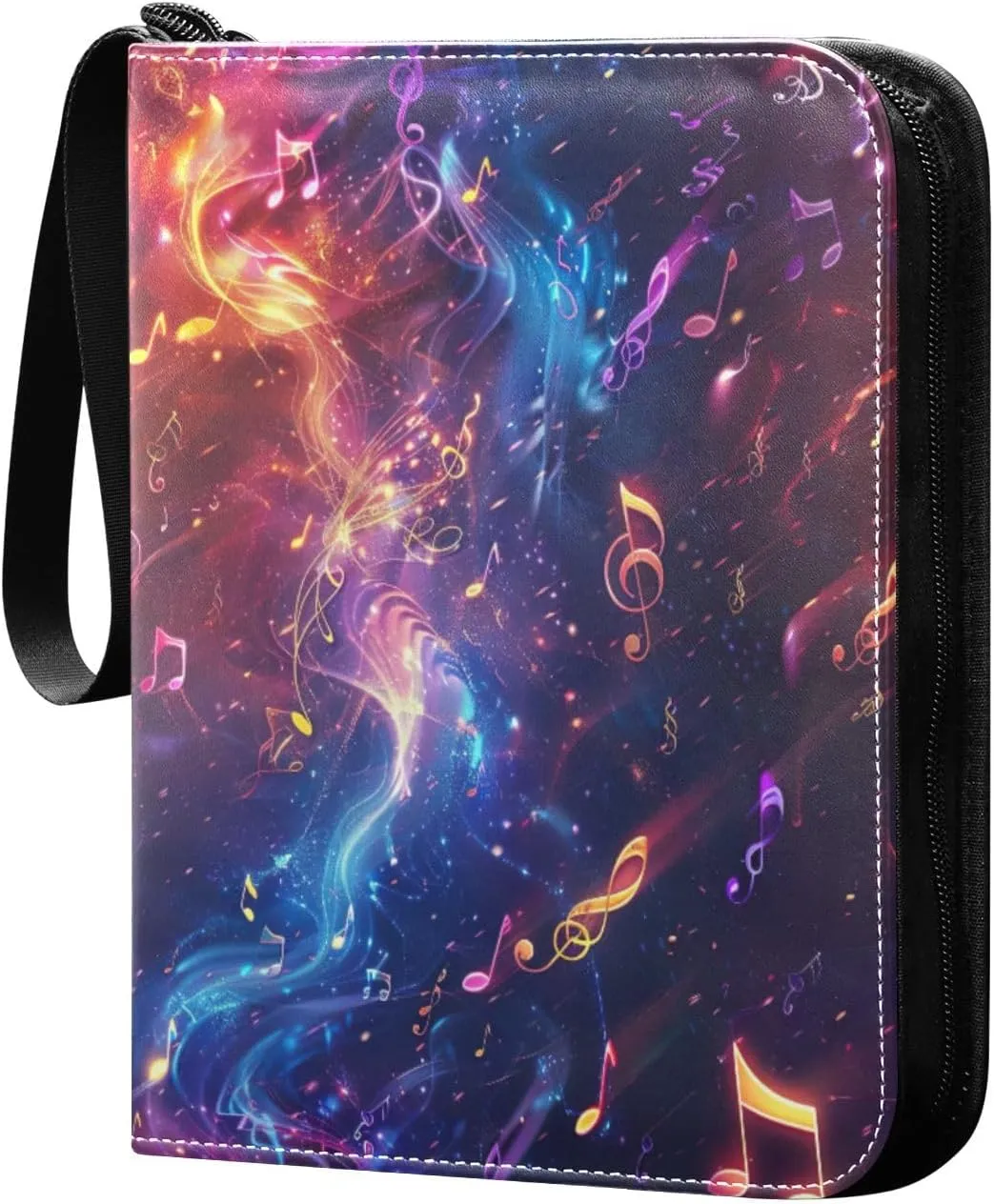 Colorful Musical Notes Card Binder 4-Pocket, 400 Pockets PU Waterproof Zippered Collector Card Album with 50 Removable Sleeves for Trading, Game Cards