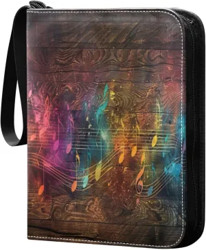 Colorful Musical Notes Card Binder 4-Pocket, 400 Pockets PU Waterproof Zippered Collector Card Album with 50 Removable Sleeves for Trading, Game Cards