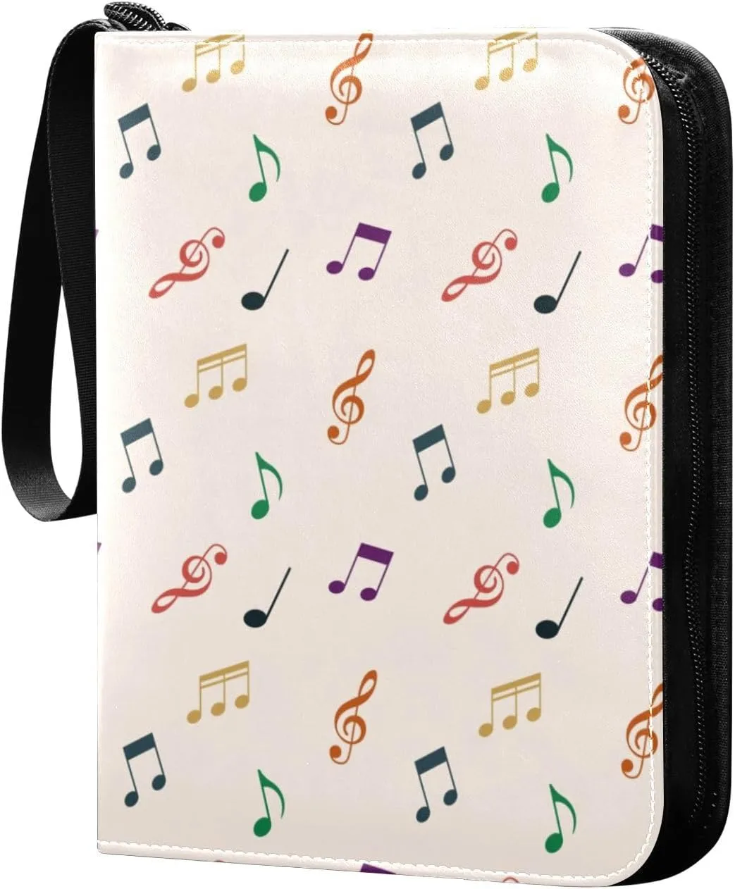 Colorful-musical-notes-pattern 400 Pocket Card Collection Binder, PU Waterproof Wear-resistant Trading Card Binder with Zip for Collectible Boys Girls Game Sports Cards MTG TCG